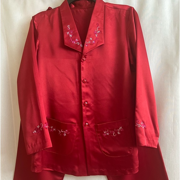 Custom made silk pajama S  cranberry red - Picture 8 of 11
